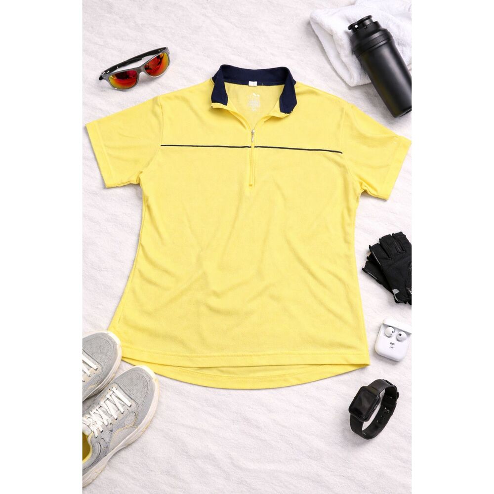 L.L. Bean Women’s Large Cycling Jersey Yellow With Back Pocket